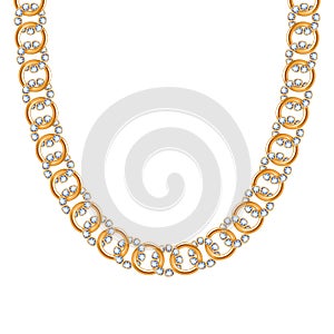 Chunky chain golden metallic necklace or bracelet with diamonds.