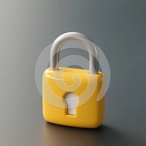 A chunky, glossy 3D yellow lock with white keyhole, dotted base, and metal loop, soft-edged and stylized photo