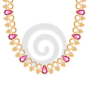 Chunky golden chain with rubies necklace or