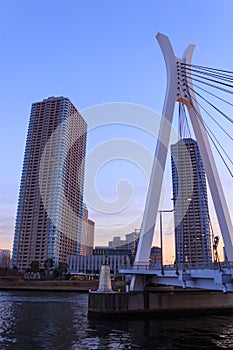 Chuo ohashi bridge and Skyscraper in Tokyo at dusk