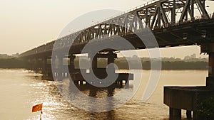 Chuong Duong Bridge in Hanoi On the Sunset. Vietnam.