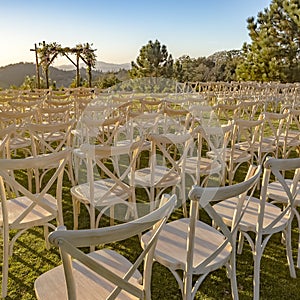 Chuppah and chairs set up for a Jewish wedding