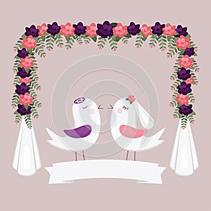 Chuppah halacha with birds. Jewish wedding invitation.