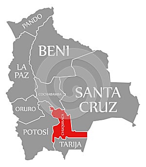 Chuquisaca red highlighted in map of Bolivia photo
