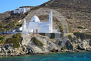 The church of Agia Irini in the port of Ormos on the island of iosThe church of Agia Irini in the port of Ormos