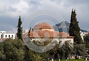 Church of Agia Triada Holy Trinity and remains of ancient cemetery in the Kerameikos Quarter of Athens, Greece