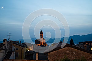 Church of Albisano in blue Hour view to Lake Garda