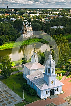 Church of Alexander Nevsky in Vologda top view soft light. Russia landmark