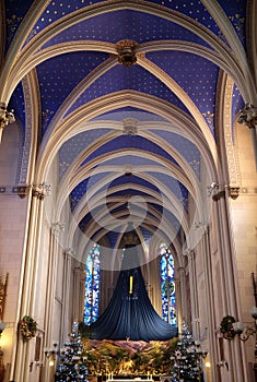 Church altar in the Christmas time, Saint Francis of Assisi church in Zagreb