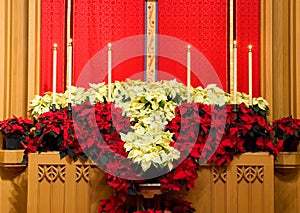 Church altar with poinsettias photo