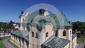 Church of the Assumption of the Blessed Virgin Mary in Opole Lubelskie, 06.2016, Poland, aerial view