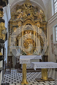 Church Assumption of Mary interior on lake Bled island photo