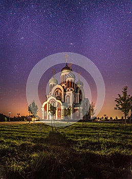 The Church on the background of the starry sky.