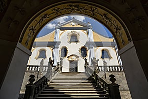 Church of baroque monastery at Svata Hora - The Holy Mountain. Pribram, Czech Republic