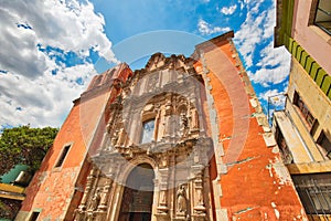 The Church of Belen Templo de Belen in front of Hidalgo Market in historic Guanajuato city center, Mexico