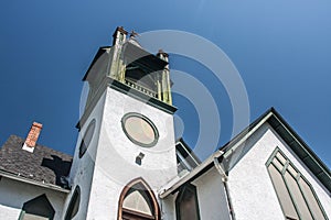 Church Belfry and Gables with Blue Sky photo
