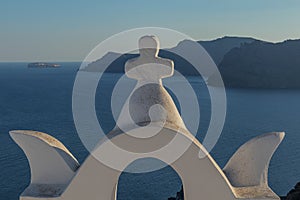 Church bell in oia, Santorini. Sunset. Greece.