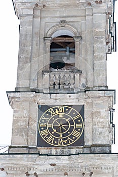 Church bell tower with clock