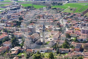Church with the Bell Tower of Montecchio Maggiore and the urban