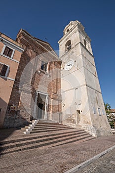 Church with bell tower of San Nicola di Bari in Sirolo, Italy