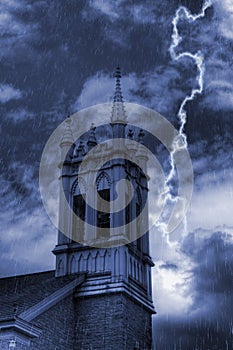 Church Bell Tower in Storm