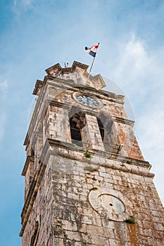 Church bell tower in village Blato on Korcula in Croatia, Medite