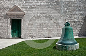 Church bell and wall - green and white