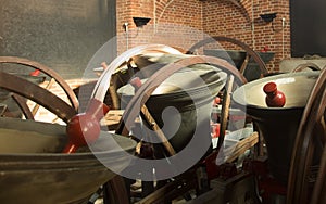 Church Bells in Tower showing clappers and mechanism photo