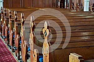 Church benches old wooden furniture photo