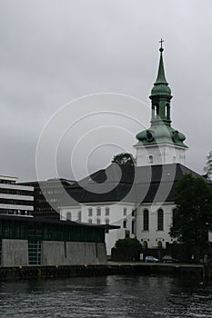Church in Bergen a rainy day.