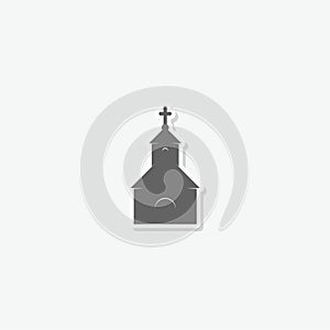 Church black icon sticker isolated on gray background