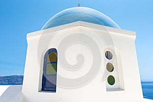 Church With Blue Cupola in Santorini, Greece