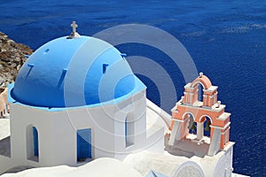 A church with a blue dome - Santorini