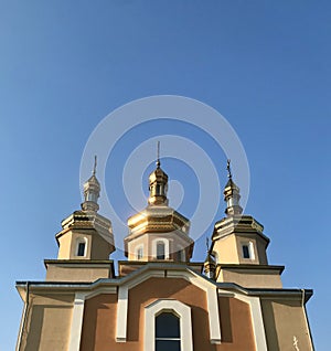 Church on blue sky background.Christian landscape.