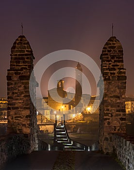 The church of Bobbio town by night, Italy