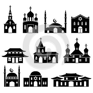 Church building black icons set