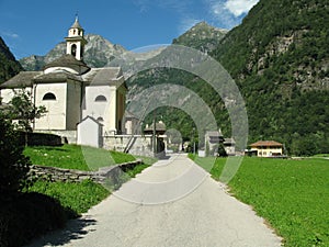 Church building in Sonogno in Verzasca Valley Switzerland