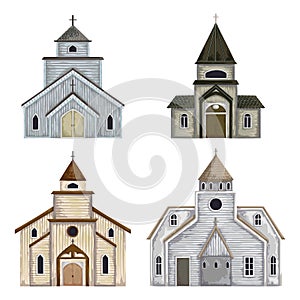 Church buildings set. Isolated elements on white background.