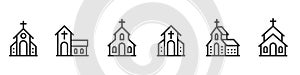 Church bulding line icon set. Icons of christian religion. Flat style - stock vector