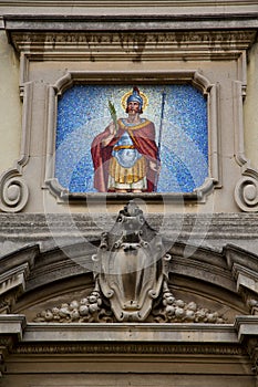 Church caiello italy the old door entrance and mosaic