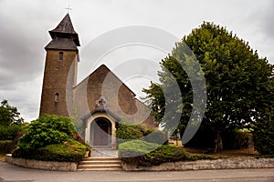 Church called Ã‰glise paroissiale Saint-Jacques-le-Majeur located in Pomps. PyrÃ©nÃ©es-Atlantiques, in France