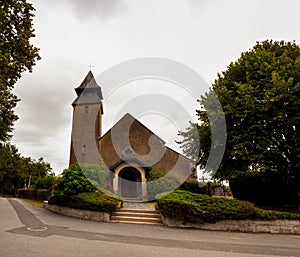 Church called Ã‰glise paroissiale Saint-Jacques-le-Majeur located in Pomps. PyrÃ©nÃ©es-Atlantiques, in France