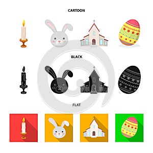 Church, candle, easter bunny and painted egg.Easter set collection icons in cartoon,black,flat style vector symbol stock