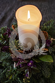 Church Candle with Home Made Wreath