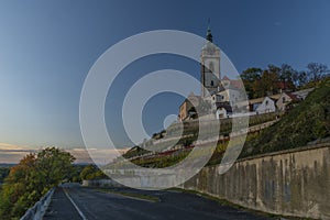 Church castle and old houses in old town Melnik in central Bohemia