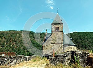 Church of castle ruin in Esch-sur-Sure in the Ardennes of Luxembourg