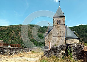 Church of castle ruin in Esch-sur-Sure in the Ardennes of Luxembourg