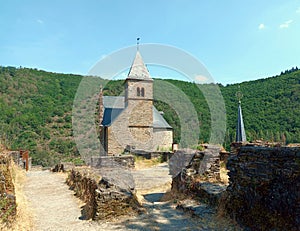 Church of castle ruin in Esch-sur-Sure in the Ardennes of Luxembourg