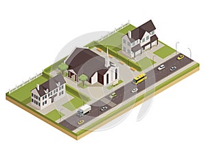 Church Cathedral Neighborhood Isometric Composition