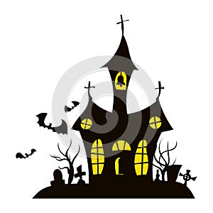 church and cemetery halloween. illustration flat new